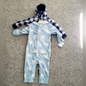 Hudson Baby 2 Hooded Fleece jumpsuits, 24 months